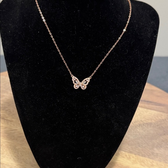 S925 Rose Gold Simulated Diamond Butterfly Necklace - Picture 1 of 8